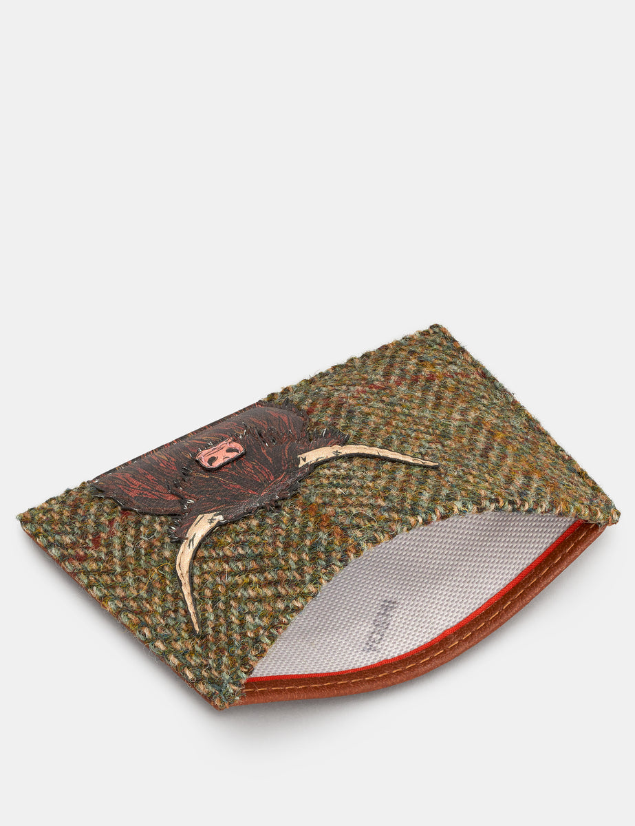 Highland Cow Harris Tweed Brown Leather Card Holder with RFID Yoshi