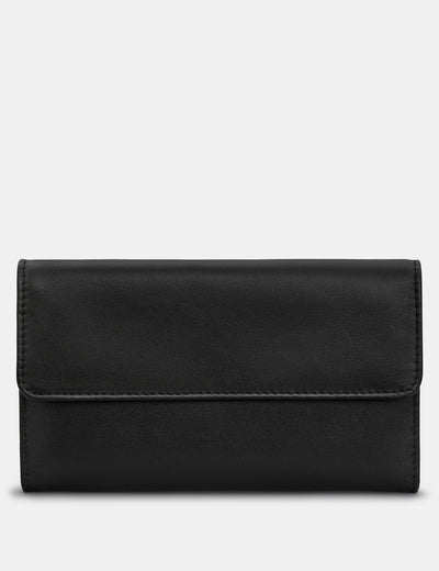 Black Leather Flap Over Purse - Yoshi