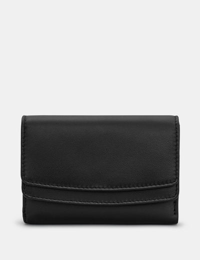 Black Leather Double Flap Over Purse - Yoshi