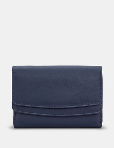 Navy Leather Double Flap Over Purse - Yoshi