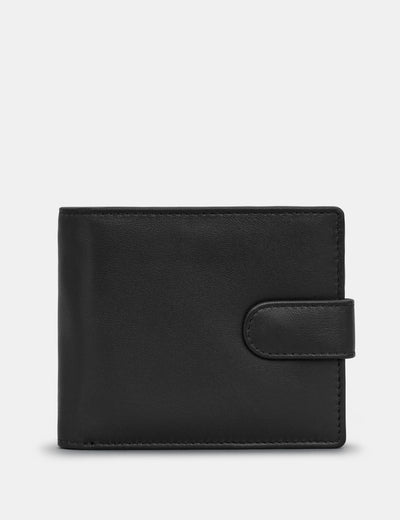 Black Leather Coin Pocket Wallet With Tab - Yoshi