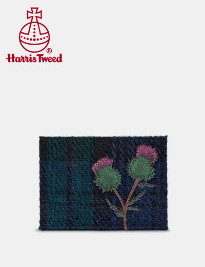 Highland Thistle Harris Tweed & Black Leather Card Holder - Yoshi