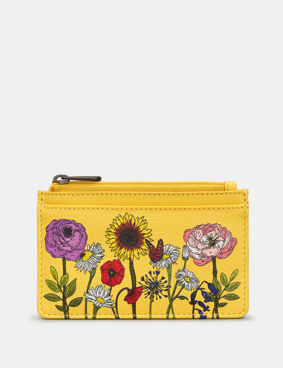 Wildflowers Leather Zip Top Card Holder - Yoshi