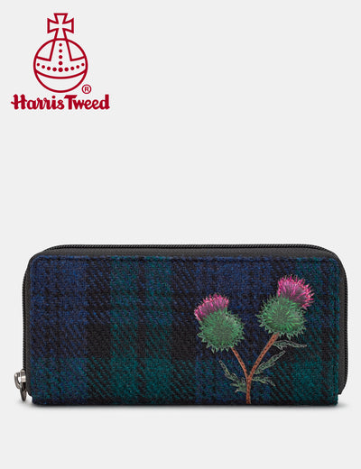 Highland Thistle Harris Tweed & Black Leather Zip Round Purse - Yoshi