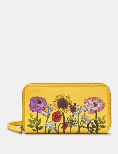 Wildflowers Zip Around Leather Purse With Wrist Strap - Yoshi