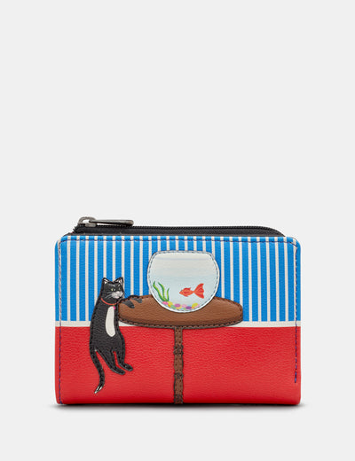 Cat And Fish Leather Flap Over Purse - Yoshi