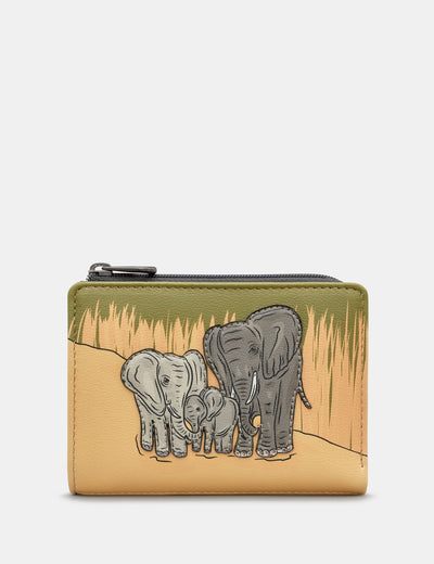 Elephant Family Leather Flap Over Purse - Yoshi