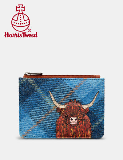 Highland Cow Harris Tweed & Leather Zip Top Purse - Yoshi