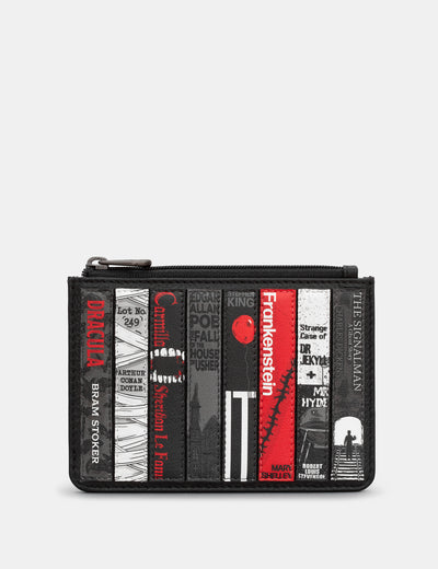 Horror Bookworm Zip Top Black Leather Purse - Yoshi