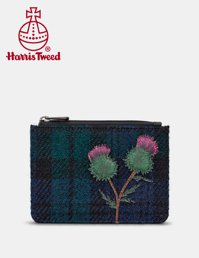 Highland Thistle Harris Tweed & Black Leather Zip Top Purse - Yoshi