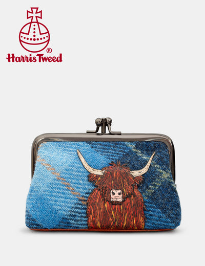 Highland Cow Harris Tweed & Leather Aubrey Frame Purse - Yoshi