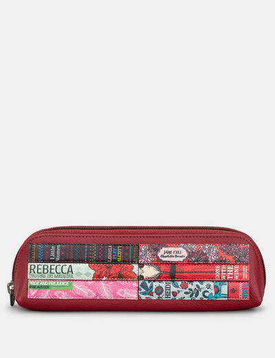 Bookworm Cherry Red Leather Pencil Case - Yoshi