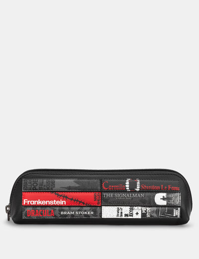 Horror Bookworm Black Leather Pencil Case - Yoshi