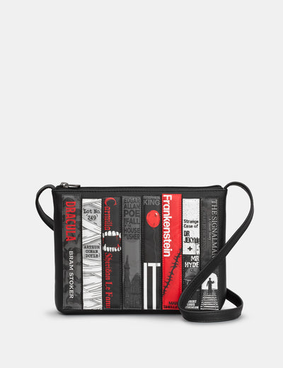 Horror Bookworm Black Leather Cross Body Bag - Yoshi