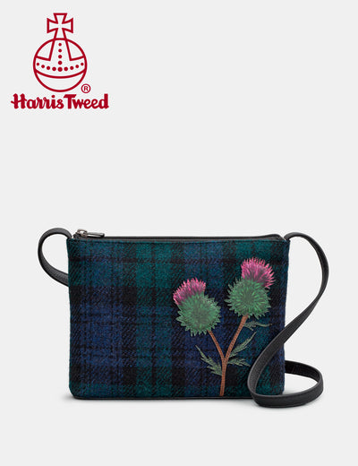 Highland Thistle Harris Tweed & Leather Cross Body Bag - Yoshi