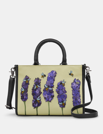 Lavender Bees Black Leather Multiway Grab Bag - Yoshi