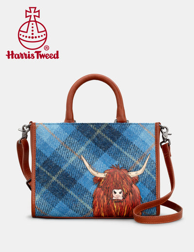 Highland Cow Harris Tweed & Leather Multiway Grab Bag - Yoshi