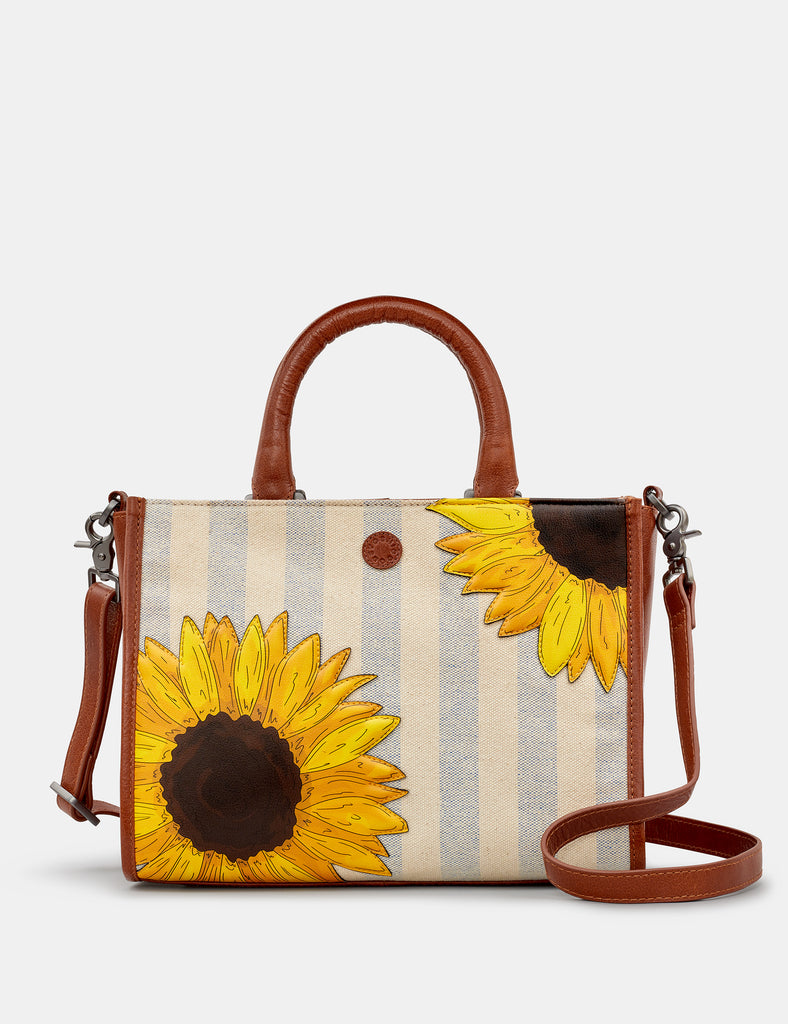 Sunflower Bloom Leather And Canvas Multiway Grab Bag By Yoshi