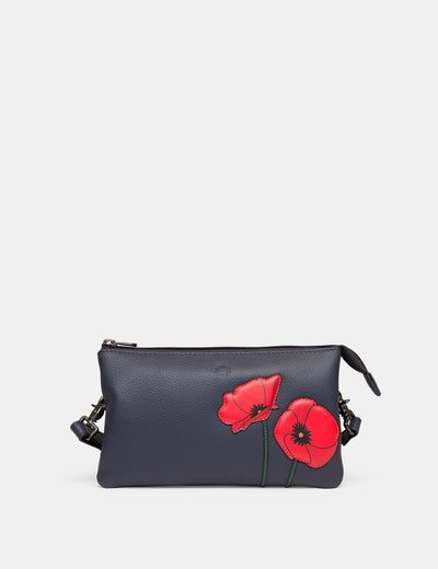 Poppy Flower Navy Leather Multiway Cross Body Bag - Yoshi