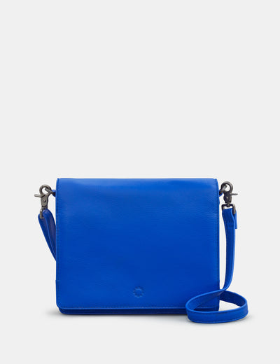 Stanton Blue Leather Flap Over Cross Body Bag - Yoshi