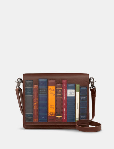 Bookworm Brown Leather Flap Over Cross Body Bag - Yoshi