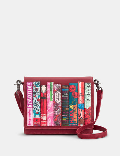 Bookworm Cherry Red Leather Flap Over Cross Body Bag - Yoshi