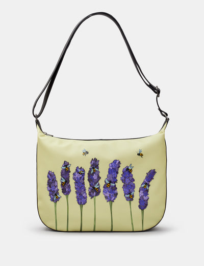 Lavender Bees Black Leather Hobo Bag - Yoshi