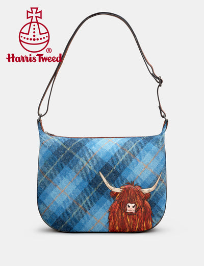 Highland Cow Harris Tweed & Leather Hobo Bag - Yoshi