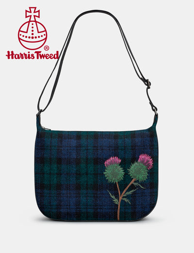 Highland Thistle Harris Tweed & Leather Hobo Bag - Yoshi