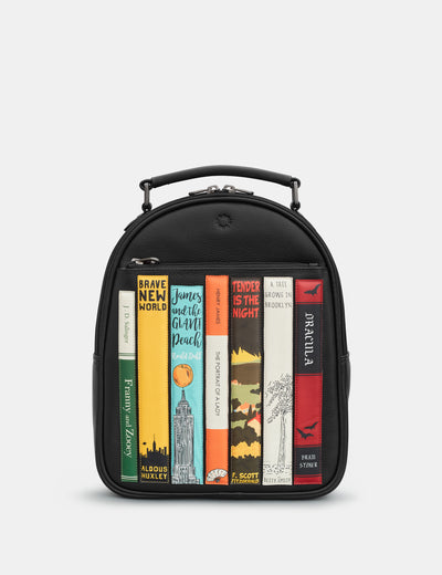 Bookworm Black Leather Backpack - Yoshi