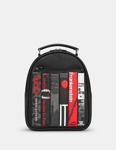 Horror Bookworm Black Leather Backpack - Yoshi