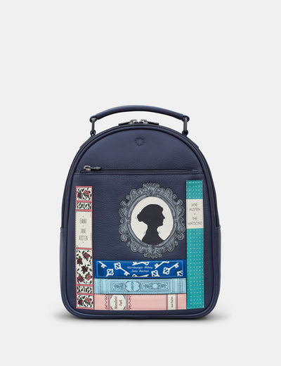 Jane Austen Bookworm Navy Leather Backpack - Yoshi