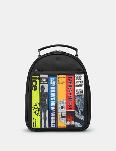 Sci-Fi Bookworm Black Leather Backpack - Yoshi