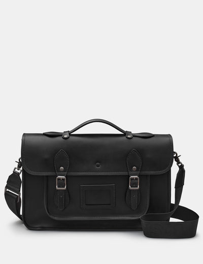 Belforte 14" Black Leather Satchel Bag - Yoshi