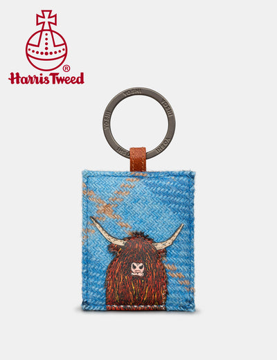 Highland Cow Harris Tweed & Leather Keyring - Yoshi