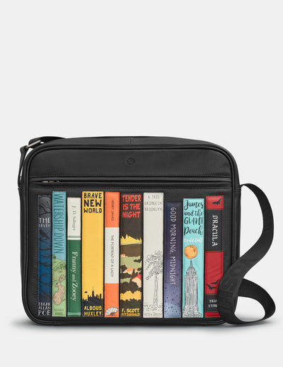 Bookworm Black Leather Messenger Bag - Yoshi