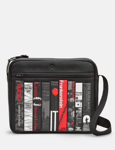 Horror Bookworm Black Leather Messenger Bag - Yoshi