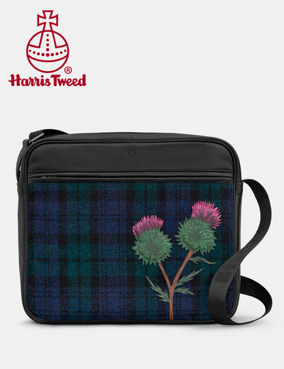 Highland Thistle Harris Tweed & Black Leather Messenger Bag - Yoshi