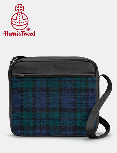 Harris Tweed & Black Leather Messenger Bag - Yoshi