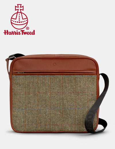 Harris Tweed & Brown Leather Messenger Bag - Yoshi