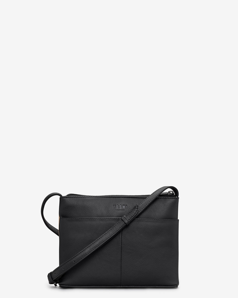 Bookworm Black Leather Parker Cross Body Bag | Handbag By Yoshi