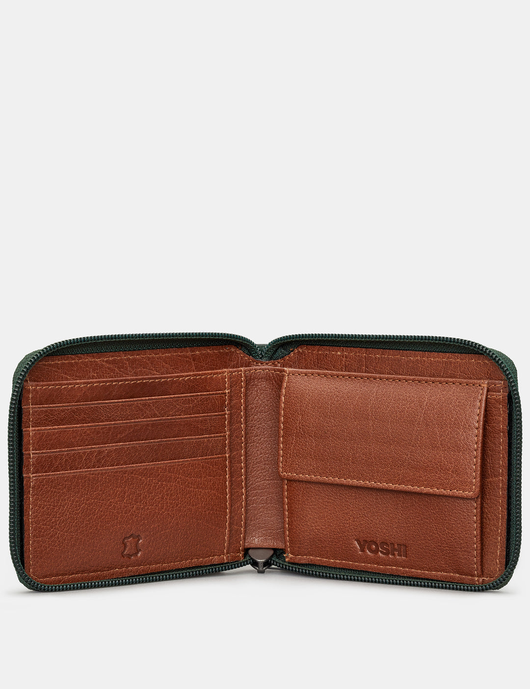 Zip Around Green And Brown Leather Wallet For Men By Yoshi