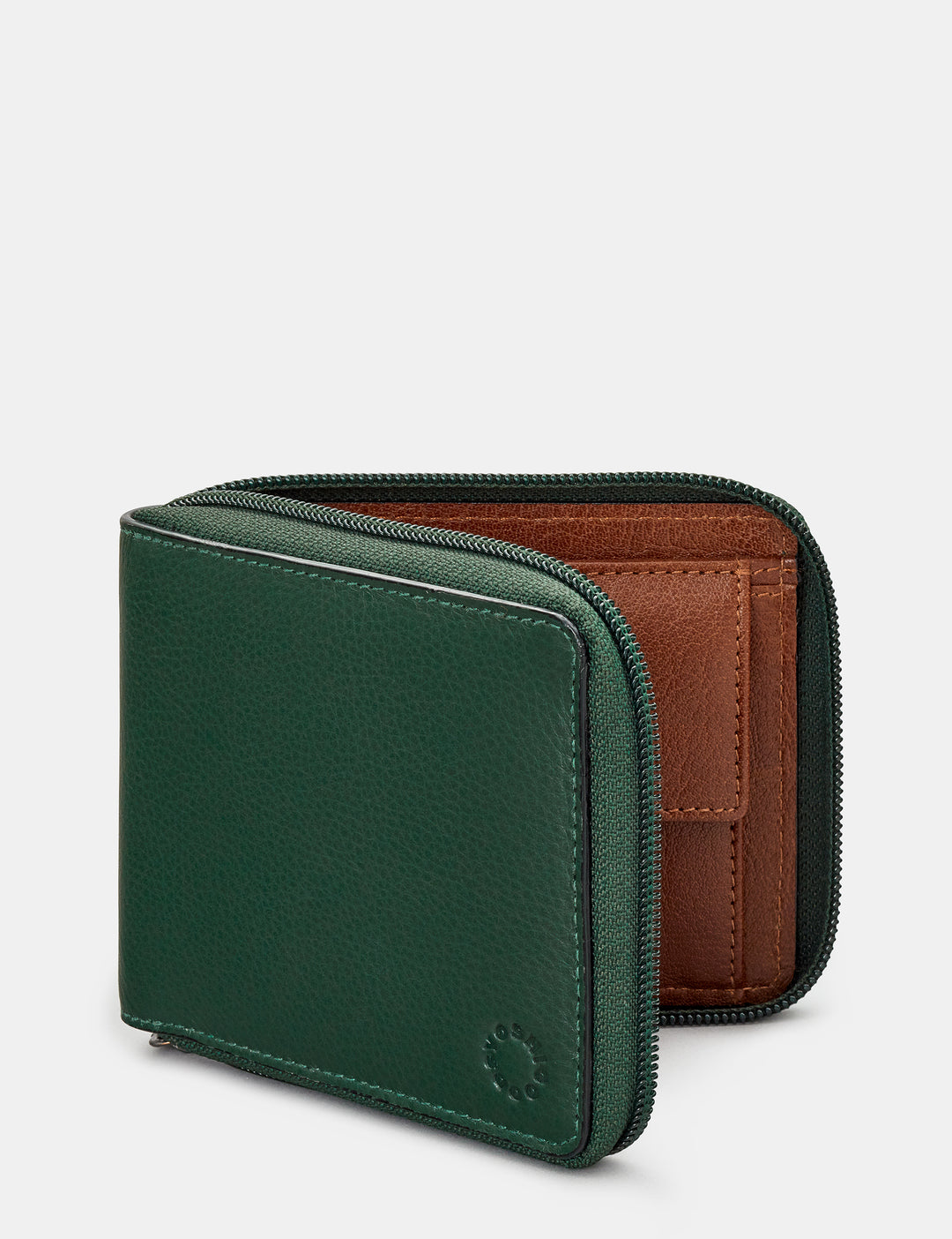 Zip Around Green And Brown Leather Wallet For Men By Yoshi