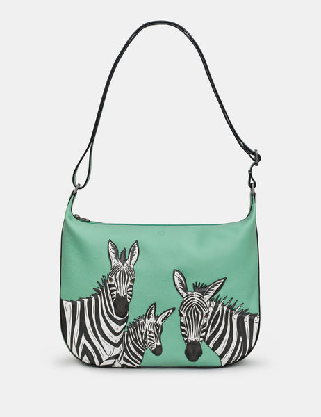 Dazzle of Zebras Mint Green Leather Hobo Bag | Cross Body Bag by